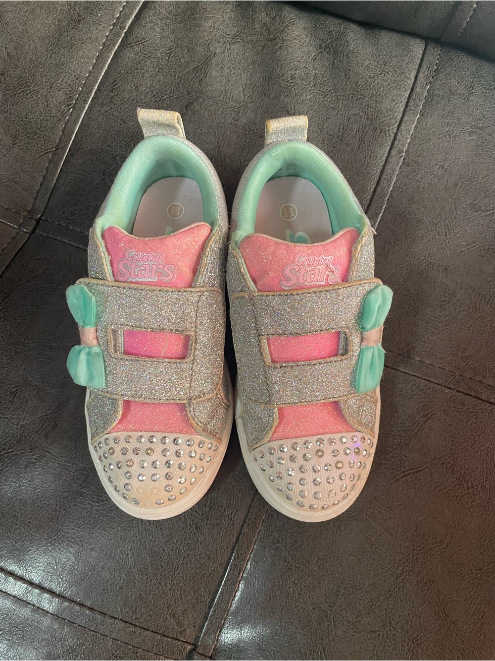 Skechers Girls Glitter Bow Sneakers - Pink & Mint